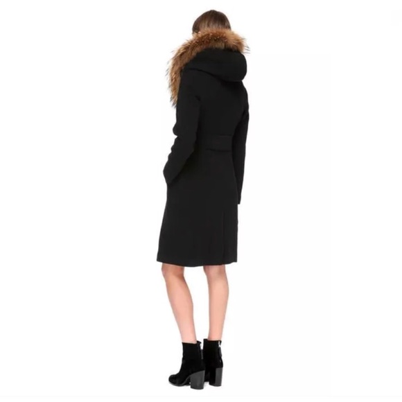 Mackage Black Mila cashmere blend real fur hood trim wool jacket size medium - Picture 5 of 8